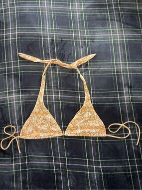 Victoria's Secret Brown&baby blue halter tie bikini top w/sequencing details.M